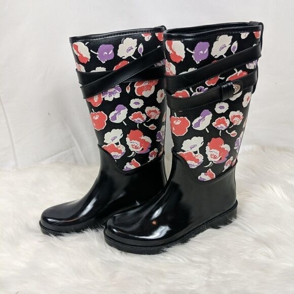 COACH Q8010 TRISHA II Black and Floral Canvas Rubb - Picture 1 of 8